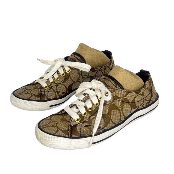 Coach Shoes - Coach Suzy Sneakers Women 6.5B Brown Signature C Canvas Monogram Low Top Shoes